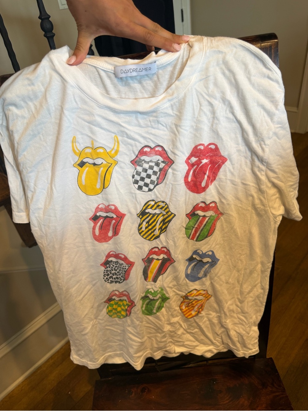 Daydreamer White Graphic Tee with Multicolor Tongue Prints